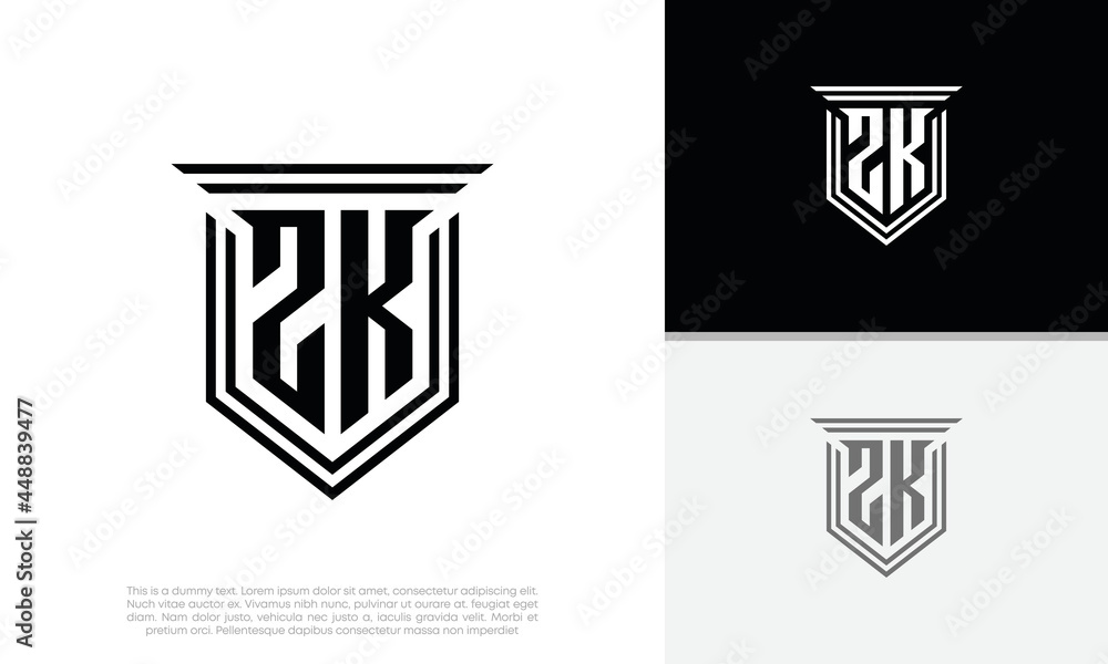 Initials ZK logo design. Luxury shield letter logo design.