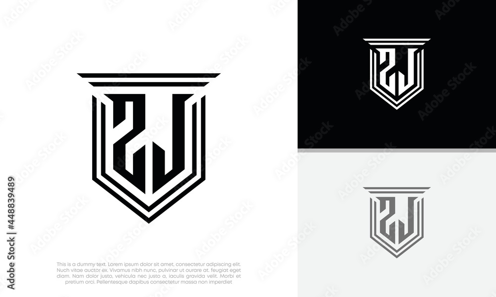 Initials ZJ logo design. Luxury shield letter logo design. Initials ZJ logo design. Luxury shield letter logo design.