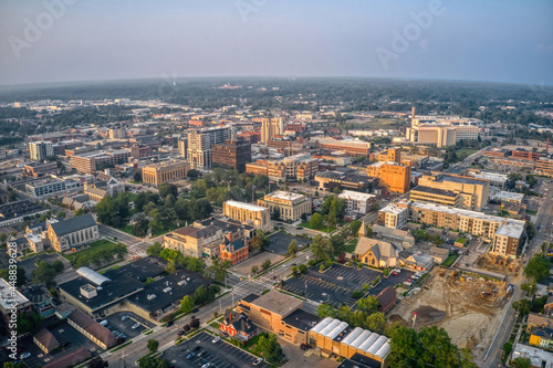 Aerial View of Kalamazoo  Michigan during Summer Twilight