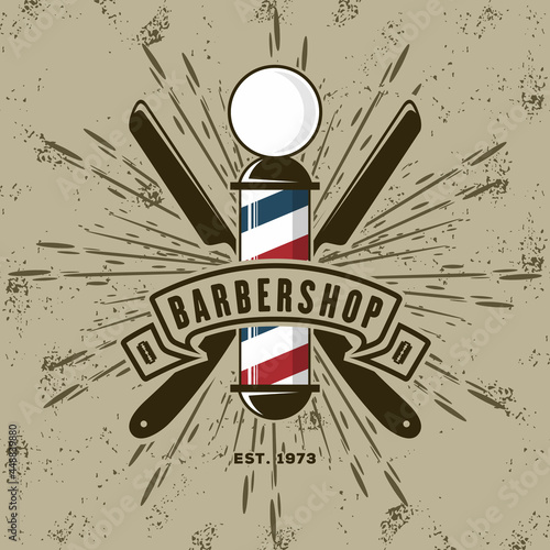 Barbershop logo, poster or banner design concept with barber pole. Vector illustration	