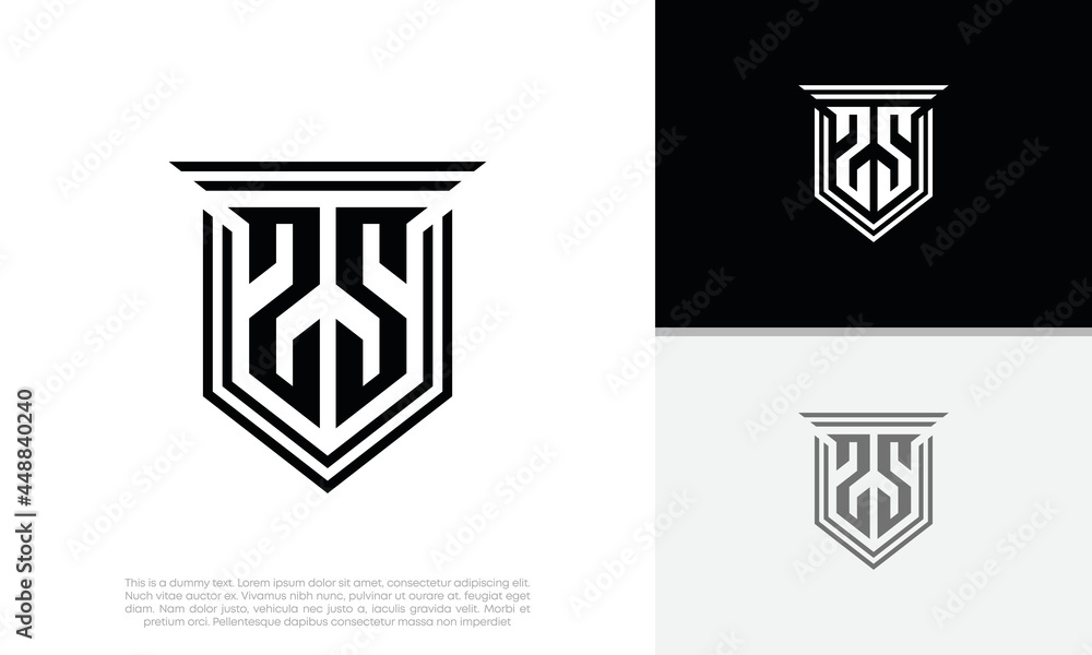 Initials ZS logo design. Luxury shield letter logo design.