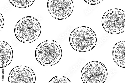 Seamless pattern of orange slices, monochrome, vector © Евгения Савченко