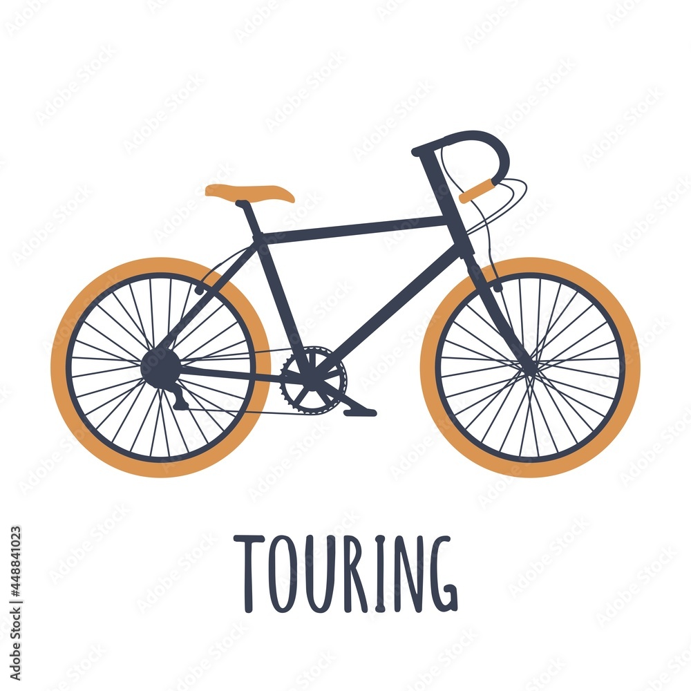 Bicycle touring. Simple cartoon style icon. Vector black and orange illustration Bicycle touring. Simple cartoon style icon. Vector black and orange illustration