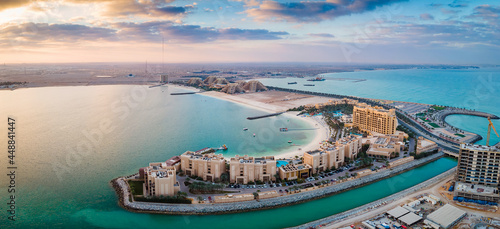Panoramic view at Marjan Island in Ras al Khaimah emirate in the UAE aerial view