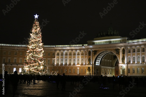 Festive festivities at the New Year tree on Palace Square in St. Petersburg