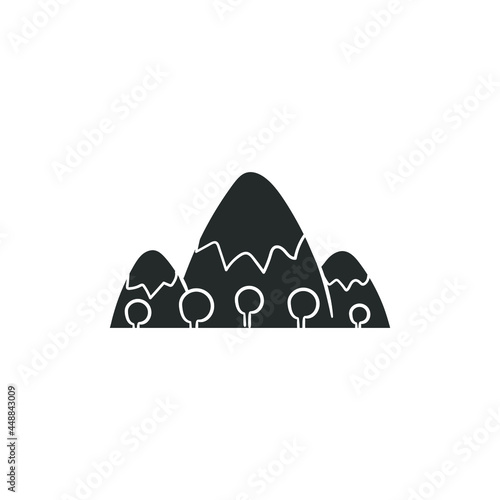 Mountains Icon Silhouette Illustration. Adventure Tourism Vector Graphic Pictogram Symbol Clip Art. Doodle Sketch Black Sign.