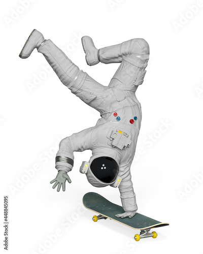 astronaut is somersaulting on skate