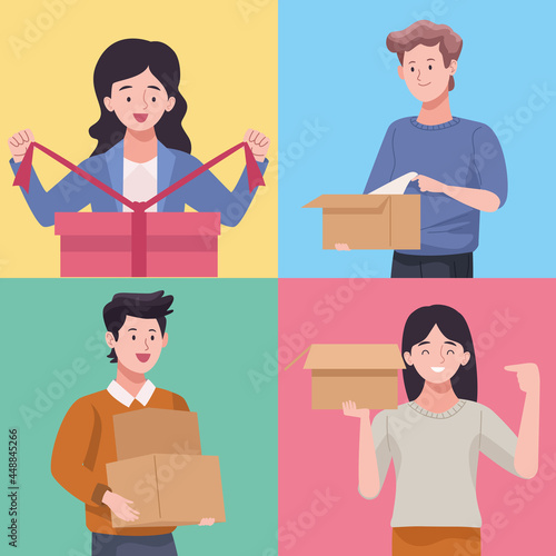 four persons unboxing
