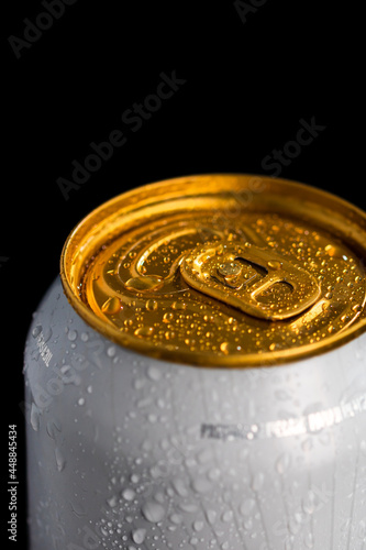 Condensation water droplets on Stella Artois beer can isolated on black. Bucharest, Romania, 2020 photo