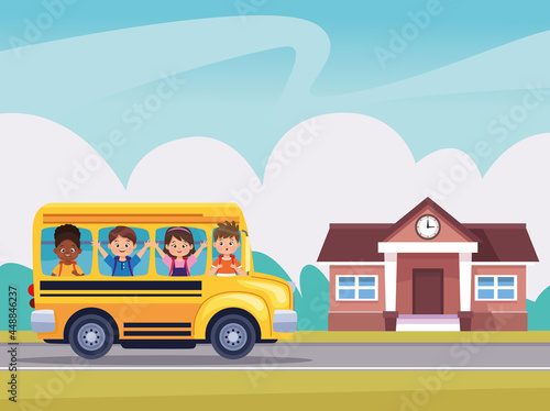 school building and bus