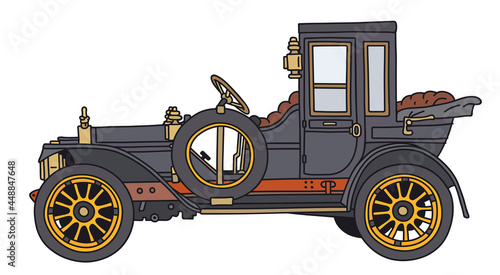 The vectorized hand drawing of a vintage black limousine