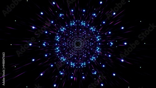 Blue Glitter Particles and Purple Light Lines Background