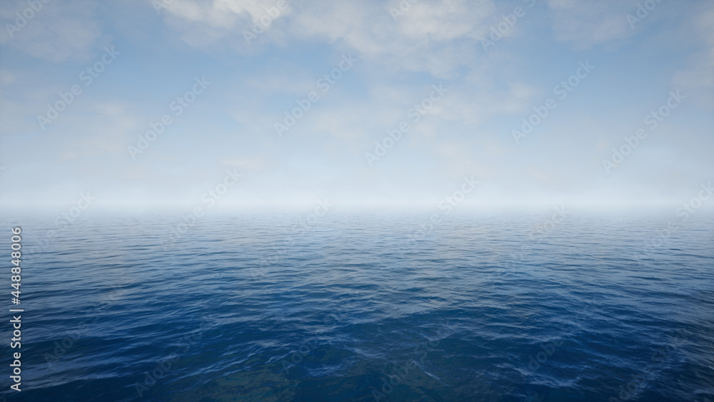 Ocean Water and Cloudy Sky Background 3D Render