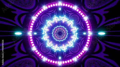 Organic Dark Purple Tiled Tunnel with Neon Circle Light Lamp © shufilm