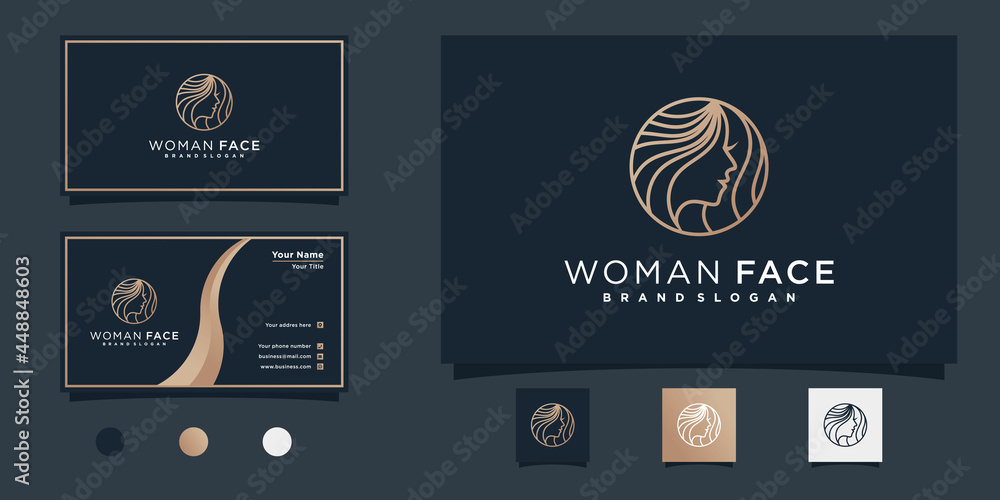 Vetor de Beauty woman face logo design inspiration with circual line ...