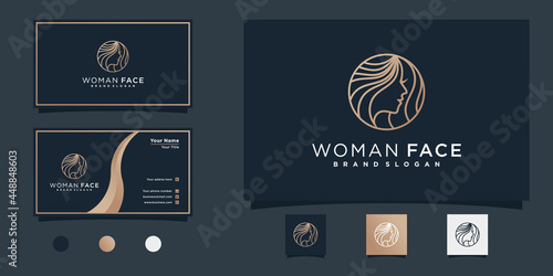 Beauty woman face logo design inspiration with circual line art style for beauty salon Premium vekto
