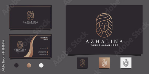 Minimalist woman hair salon logo with unique line art style Premium Vecto