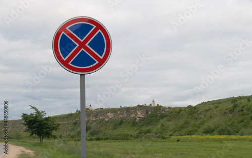 Road sign for stopping is prohibited in the countryside