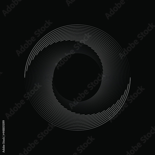 White lines in spiral form. Geometric art. Design element for border frame, round logo, blackout tattoo, sign, symbol, web pages, prints, template, pattern and abstract background