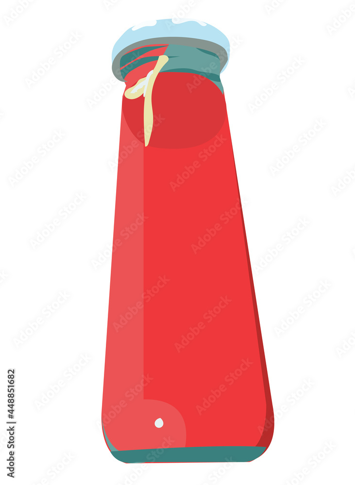 Red juice in a glass bottle with a metal cap. cartoon style. Vector stock illustration isolated on white background. Red juice in a glass bottle with a metal cap. cartoon style. Vector stock illustration isolated on white background.