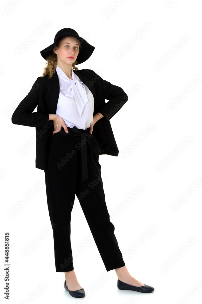 Elegant beautiful girl in a fashionable black suit Elegant beautiful girl in a fashionable black suit