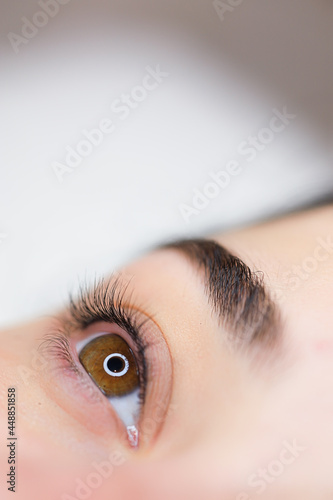 Canvas Print close-up of the eyes of a beautiful girl after the procedure of lamination of ci