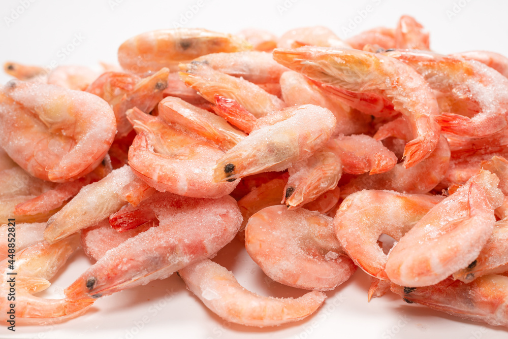 Fresh shrimps in ice. Top view. Fresh shrimps in ice. Top view.