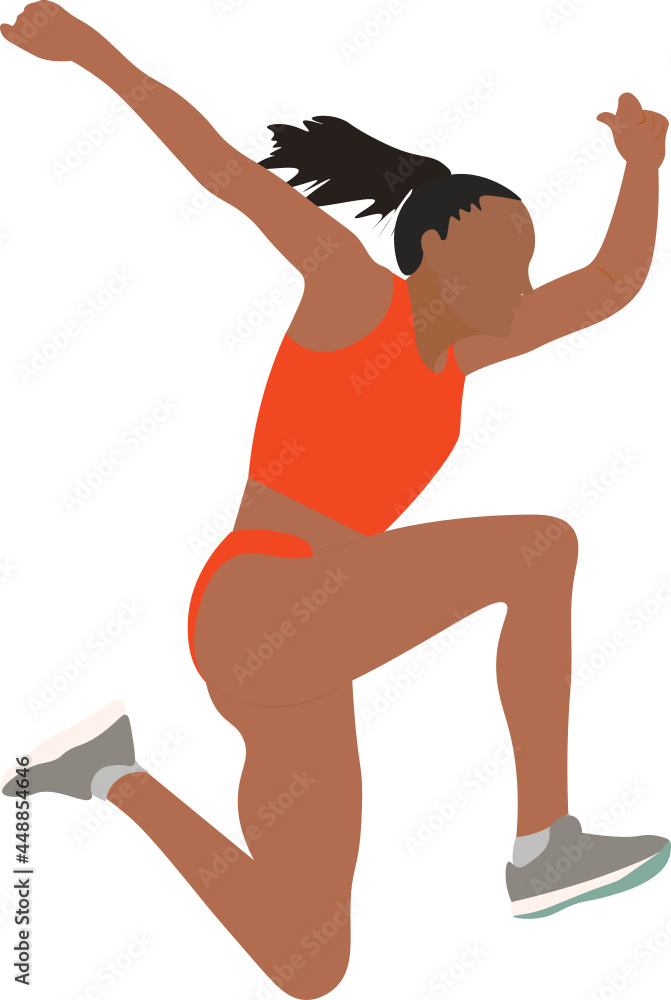 Mujer saltando. Salto en largo, fondo transparente