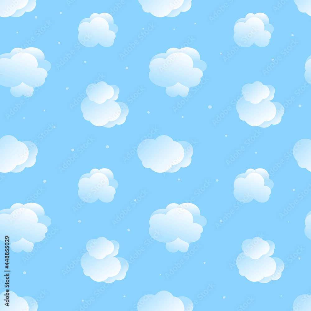 Vector seamless cute pattern. Childish blue sky with fluffy clouds.