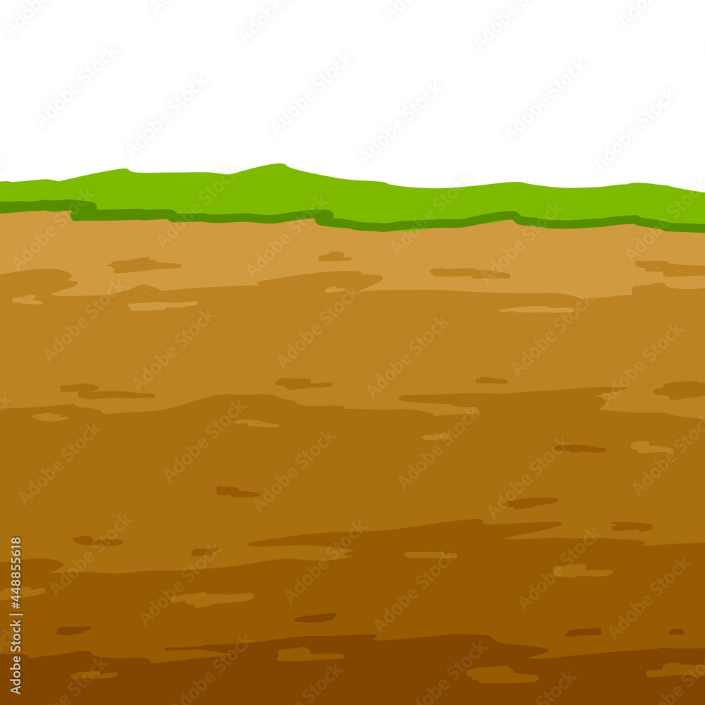 Land in the section. Underground background. Geological layer.  Archaeological scenery. Brown ground. Dirt clay and green grass. Vector  cartoon Stock Vector | Adobe Stock