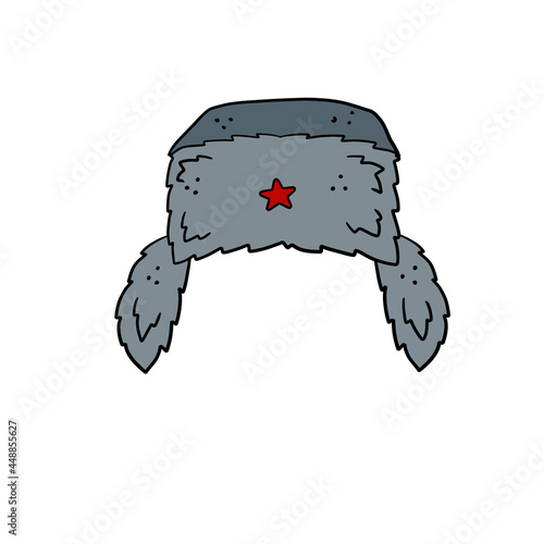 Ushanka Hat. Fur Russian cap. Grey headdress. Cartoon illustration isolated on white