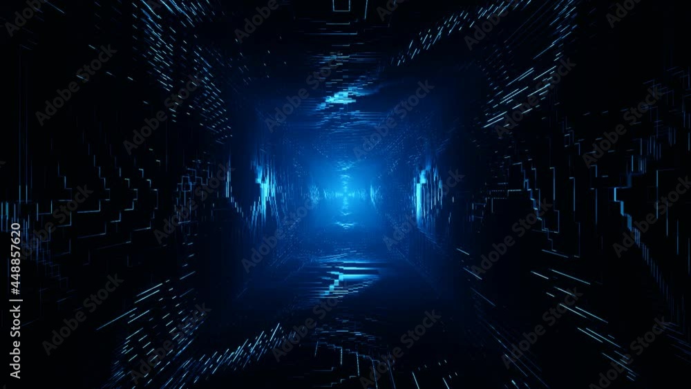 Flight into cosmic web structure, neon sci-fi tunnel. VJ loop motion graphics