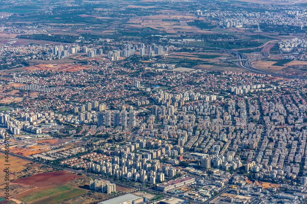 View of Tel Aviv, Israel from an airplane after take off
