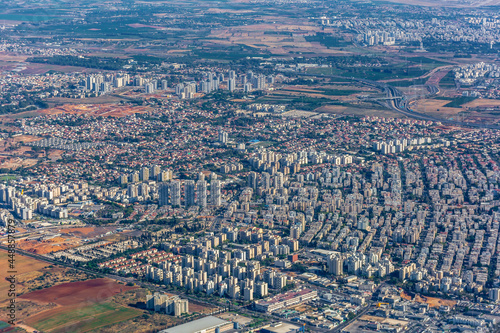View of Tel Aviv, Israel from an airplane after take off 