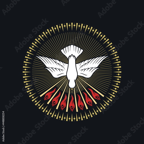 Christian illustration. The image of a dove - a symbol of the Holy Spirit of God, peace, rest and humility, in the context of the symbol of the Holy Trinity.