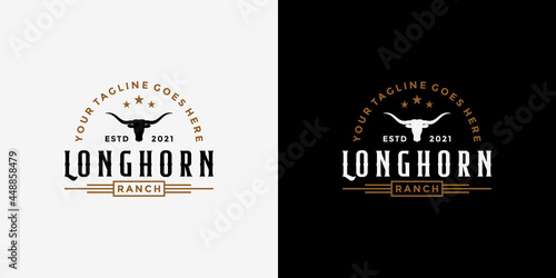 vintage longhorn buffalo, cow, bull logo design for your business ranch