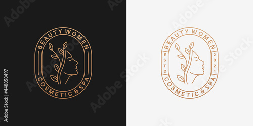 beauty women logo design badge retro for your saloon, cosmetic, spa