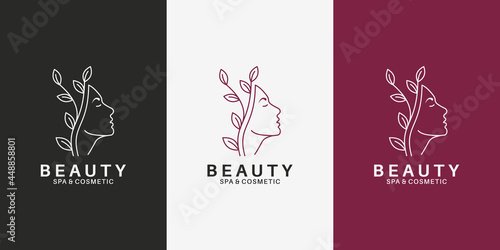 beauty face women with leaf logo design