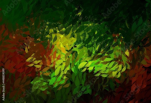 Dark Green, Yellow vector doodle layout with leaves.