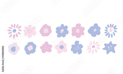 手書きの草木と花。ベクターデータのイラストパーツセット。Handwritten vegetation and flowers. Illustration parts set of vector data.