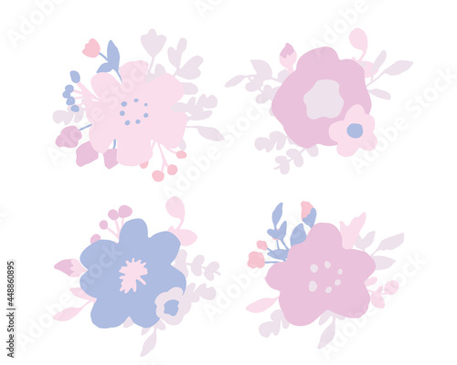 手書きの草木と花。ベクターデータのイラストパーツセット。Handwritten vegetation and flowers. Illustration parts set of vector data.