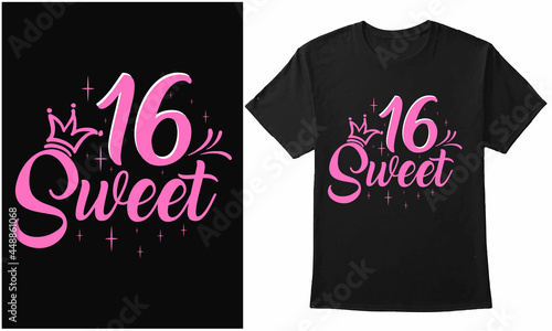 16 Sweet- Birthday Typography Vector Design For T-Shirt, Banner, Poster, Mug, Etc