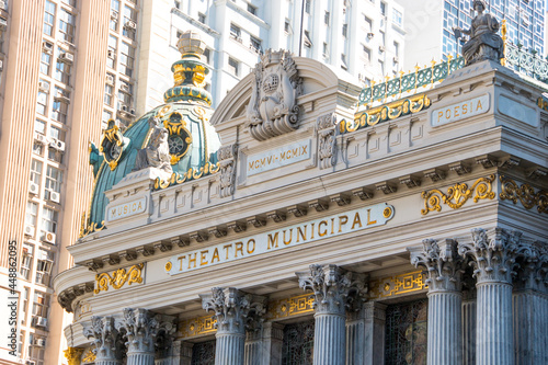 Photography details of the facade of the municipal theater in the center of Rio de Janeiro Brazil