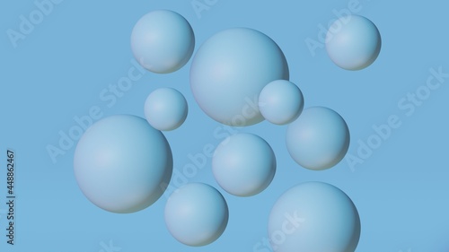 Abstract 3d render of composition with tender blue and purple gradient spheres, modern background design. 