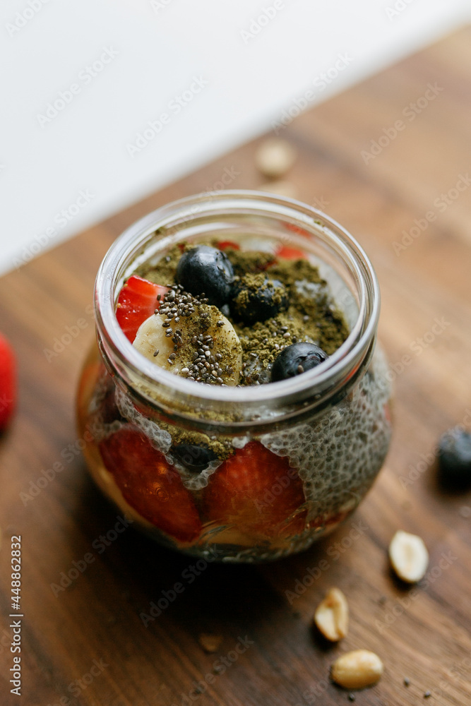 Smoothie Bowl Chia Seed Pudding Fruit Wood Table Nuts Smoothie Bowl Chia Seed Pudding Fruit Wood Table Nuts