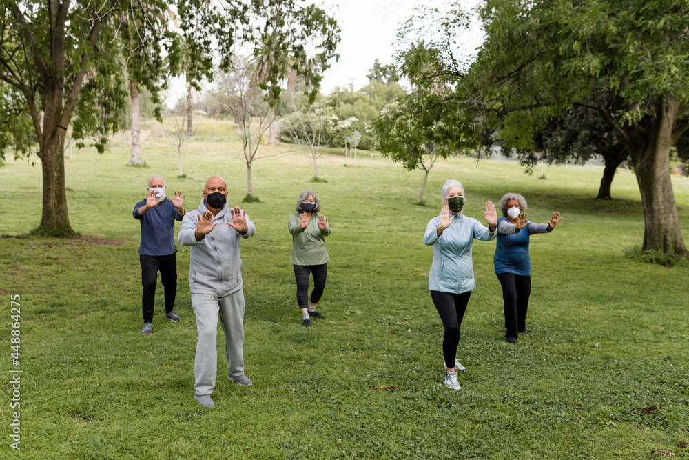 Senior Yoga Group Meets in the Park for a Workout Senior Yoga Group Meets in the Park for a Workout