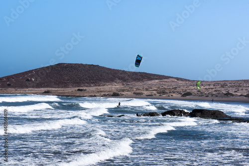 Photography Kite surfing on the blue sea against the blue sky in the summer
