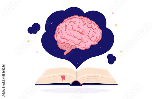 Book and brain - Knowledge and intelligence from reading concept, vector illustration