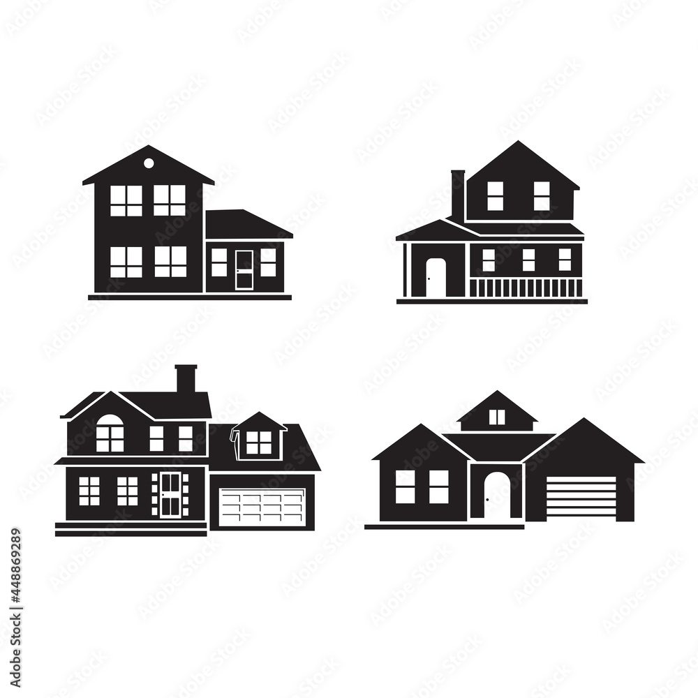 set of silhouettes of american houses