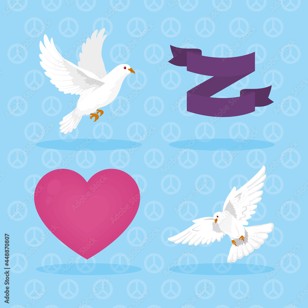Fototapeta premium set of doves and heart
